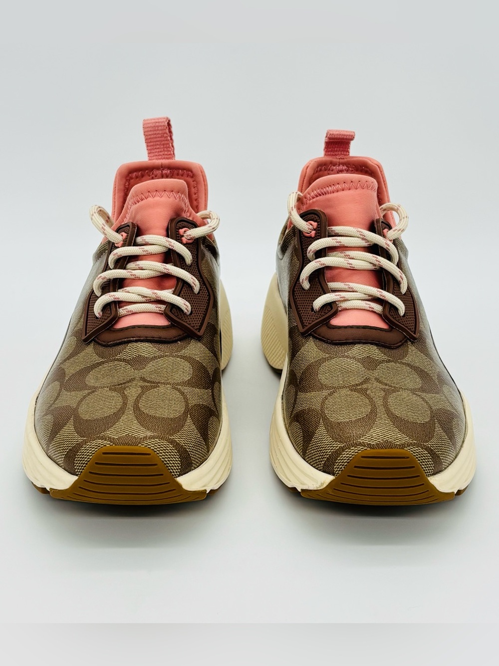 Coach C270 Tech Runner Sneakers Womens 7B Signature Monogram Pink Chunky Shoes - Picture 3 of 16